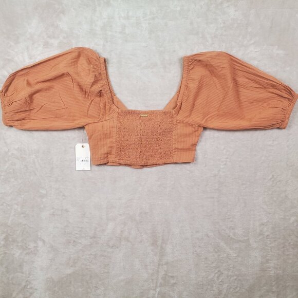 NWT Billabong del Sole Top Puff sleeve Burnt Orange, size Large - Picture 3 of 13